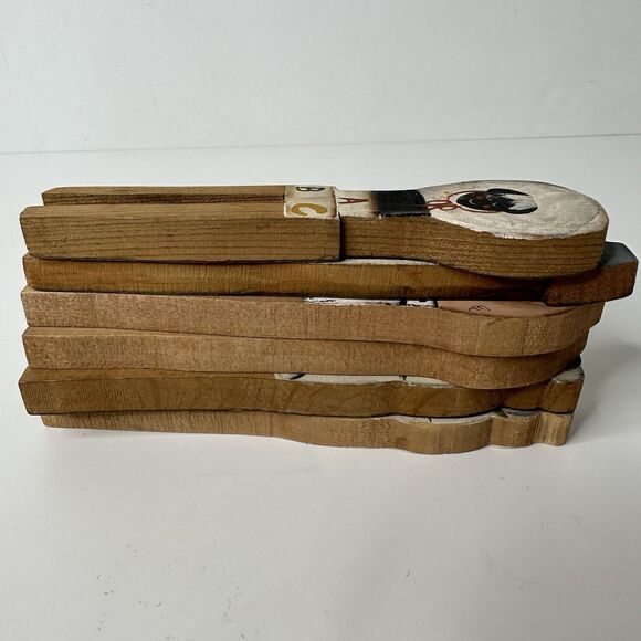 Primitive Handcrafted Wood Clothespins Set of 6 Folk Art Bears Sheep Pigs Decor - Picture 13 of 15